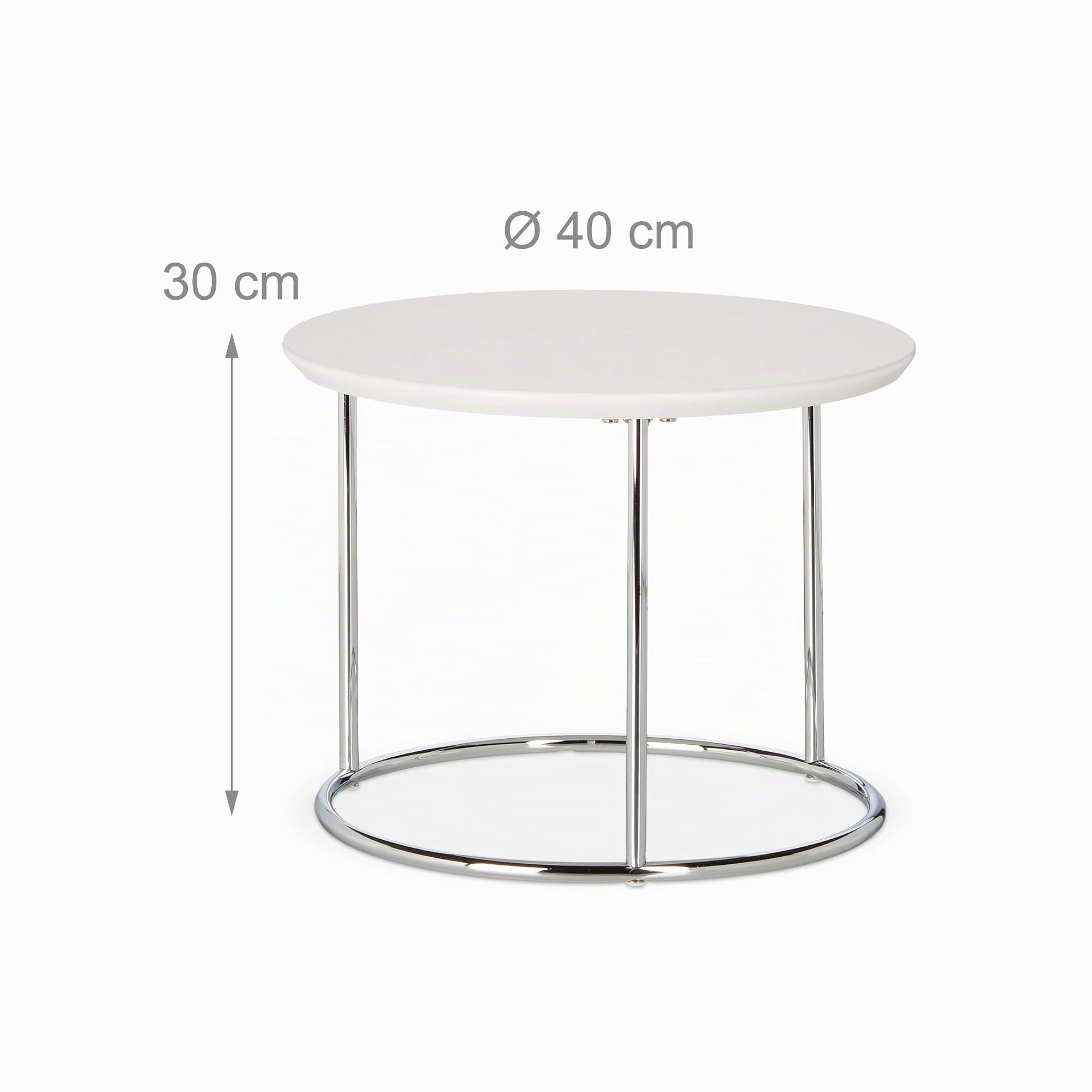 Relaxdays Table Gigogne Set de 2 Table de Salon Petite Ronde Mate, Table Basse Bois Métal Chromé 60x60 cm, Blanc