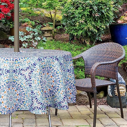 Image of EHouseHome Outdoor and Indoor 60inch Round Tablecloth with Umbrella Hole and Zipper, Waterproof Zippered Patio Cloths, Spring /Summer Table Covers for Backyard Circular Table /BBQs /Picnic