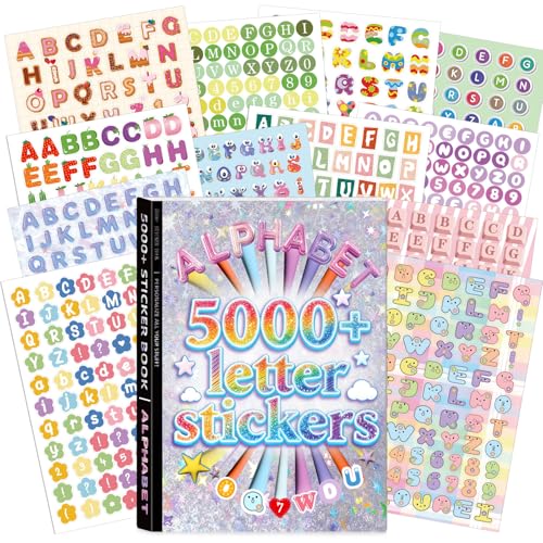 Letter Stickers 5000 PCS+ Alphabet Stickers Book Self-Adhesive Colorful Stickers Letters & Numbers for Junk Journal Supplies Kids DIY Crafts Scrapbooking Notebook Laptop Water Bottles Daily Decor