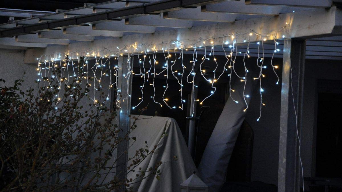 Eisregen-Lichterkette Mit Fernbedienung | 12m LED-Vorhangbeleuchtung In Warmweiß & Eisweiß