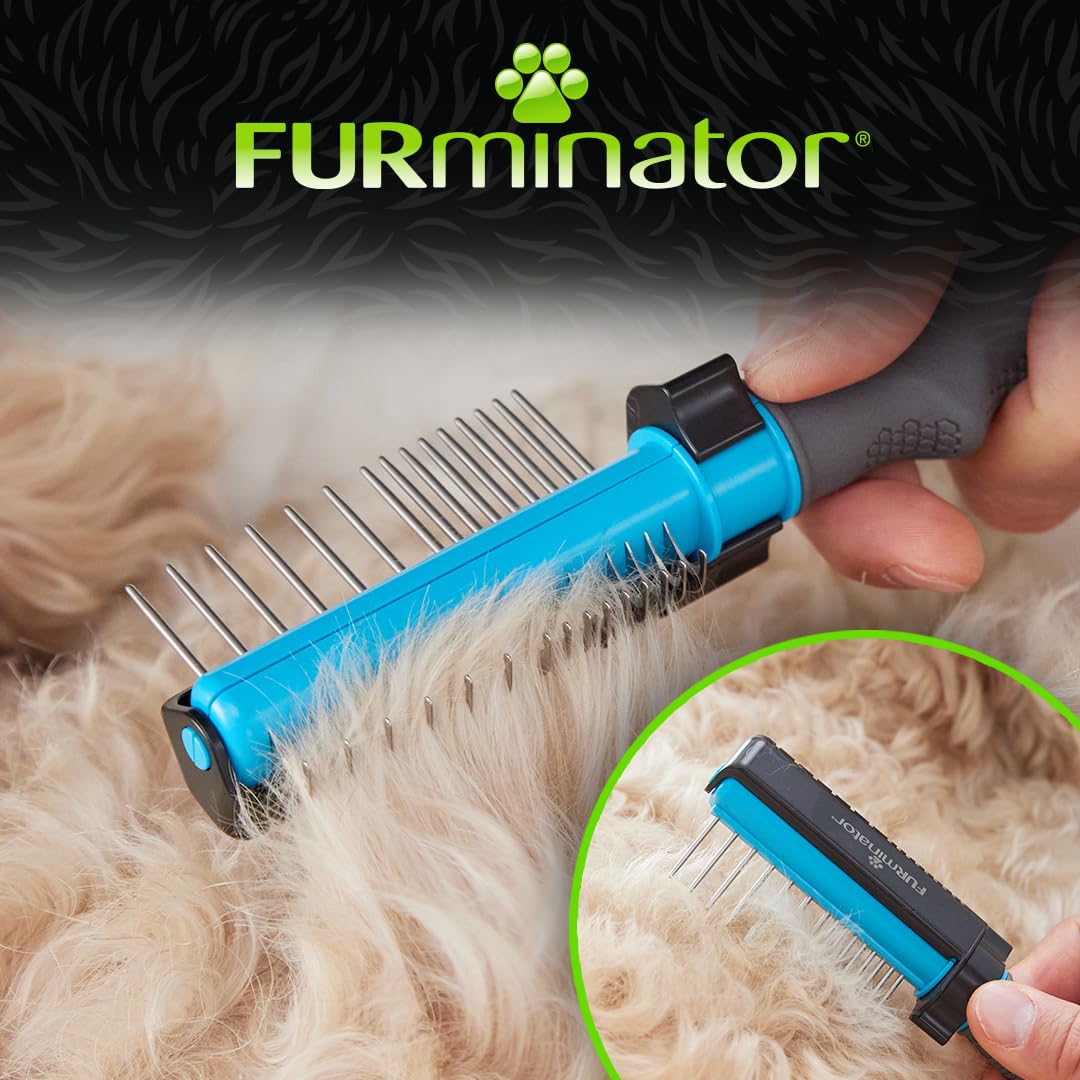 Peigne démêlant et de toilettage pour Chiens 2 en 1 FURminator – Idéal pour caniches et Doodles – Élimine en Douceur nœuds et bourres – Outil de toilettage pour Un brossage sans Stress