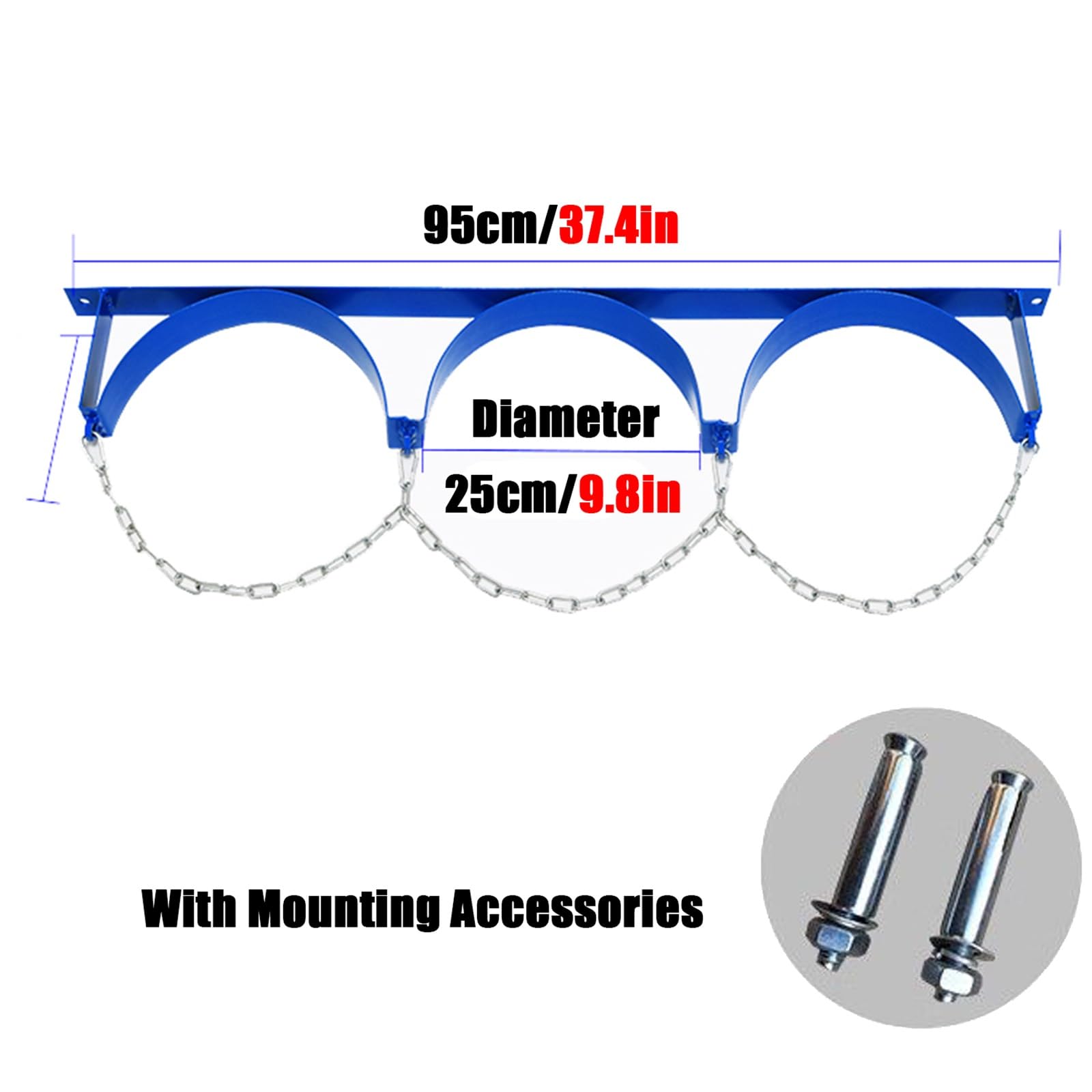 WDJBPSH Oxygen Tank Cylinder Holder Blue, Laboratory/Workshops/Homes Welding Gas Cylinder Wall Mounted Bracket with Screw and Safety Chain, Holds 1 2 3 Bottles(3 Bottles)