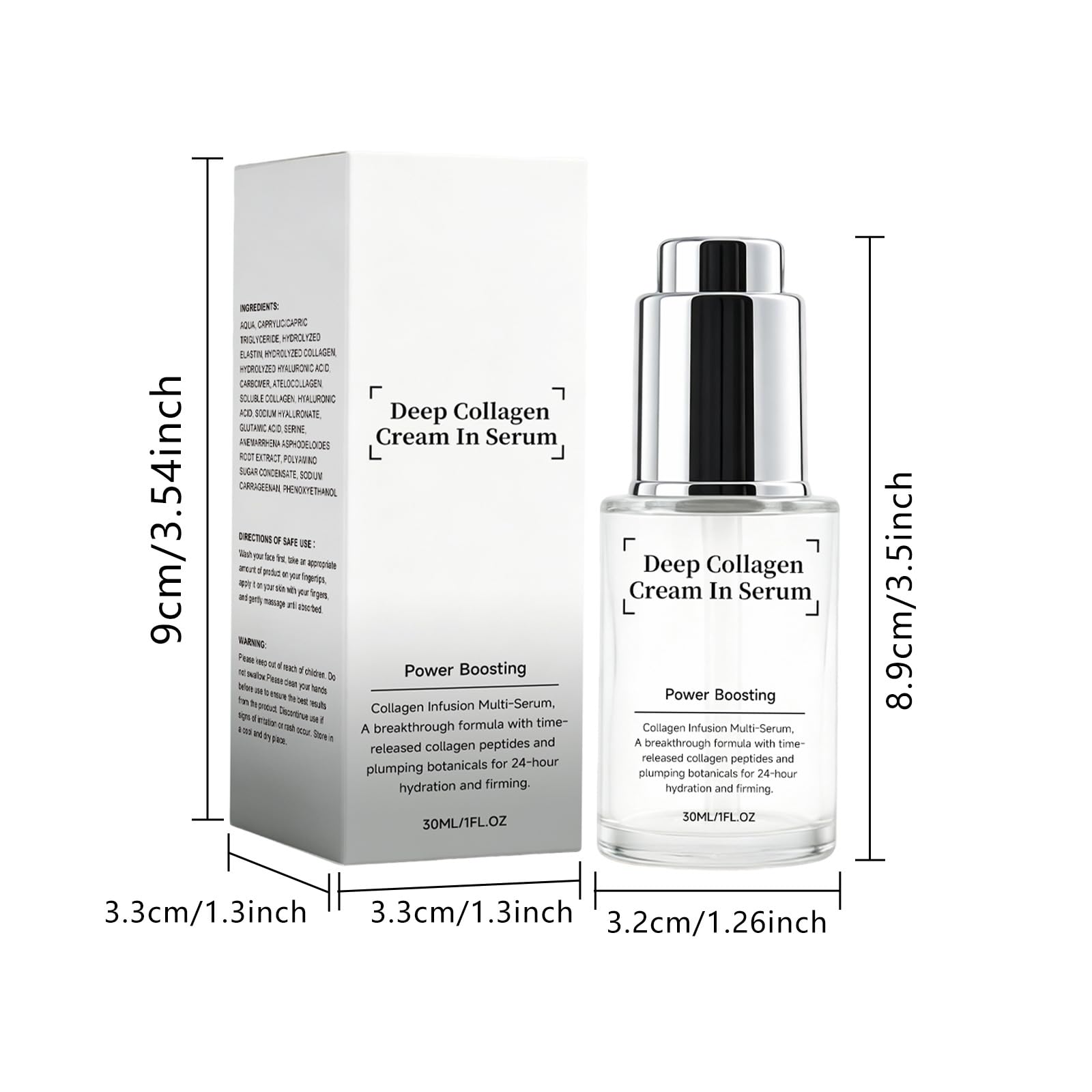 collagene marino acido ialuronico siero idratante viso 30ml | Idratante, rassodante e riparatore, adatto a tutti i tipi di pelle, per l'uso mattina e sera.