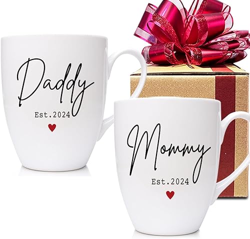 Est 2023 - Juego de 2 tazas de café para papá y mamá, regalo de primera vez, regalo para papá por primera vez, regalo para futuros padres, regalo