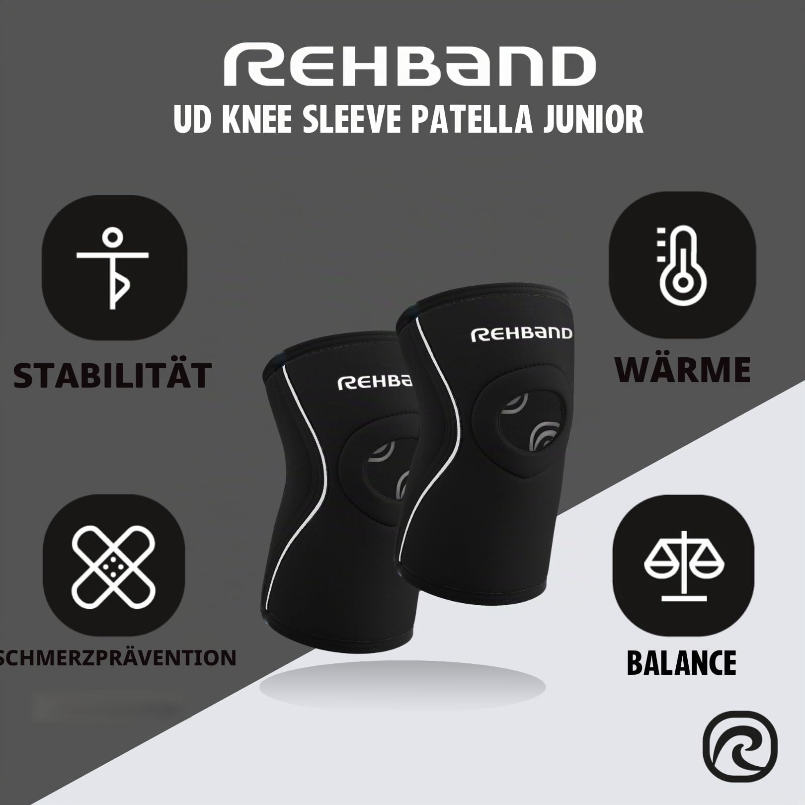 Rehband Kniebandage Kinder mit Patellaöffnung, stabilisierende Neopren Kniebandage für hohe Stabilisation der Kniescheibe für Mädchen & Jungs 5mm Neopren, Color:Black - Pair, Size:S