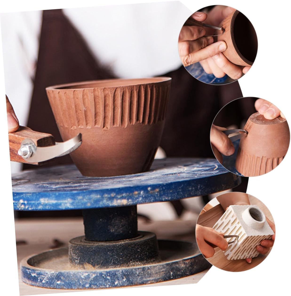 ETHZZLE Ergonomic Wooden Handle Clay Sculpture Hand Tool for Pottery Carving and Shaping Metal Edge Ribbon Trimming Tool for DIY Clay Modeling and Repair Precise Fettling Cutter for Adults