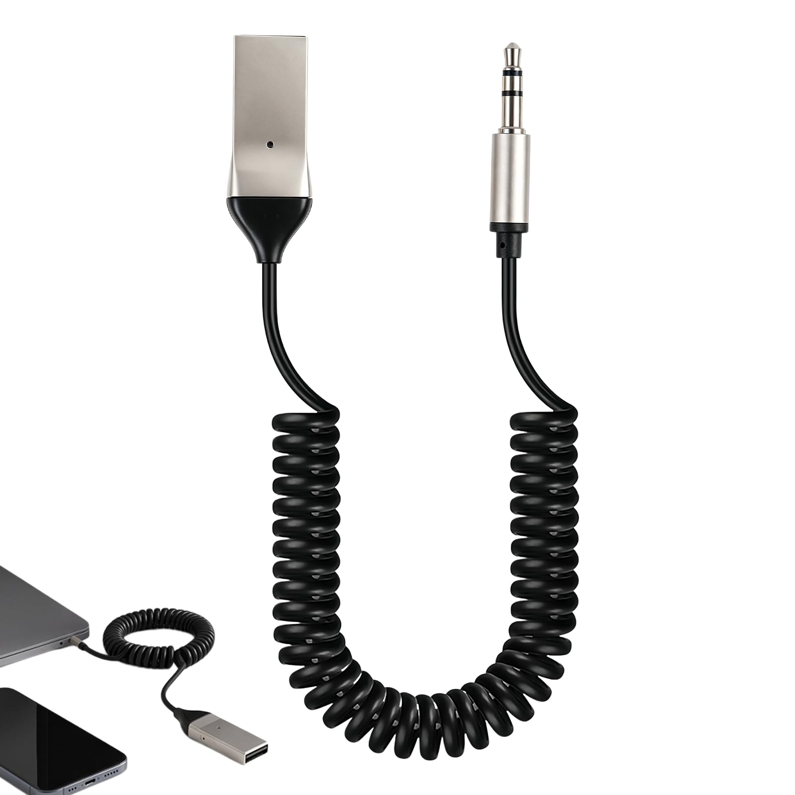 Adaptador Bluetooth 5.2 Jack 3.5mm para coche y sistemas de audio, receptor de audio inalámbrico con puerto USB, llamadas manos libres, conexión multipunto, compatible con altavoz y