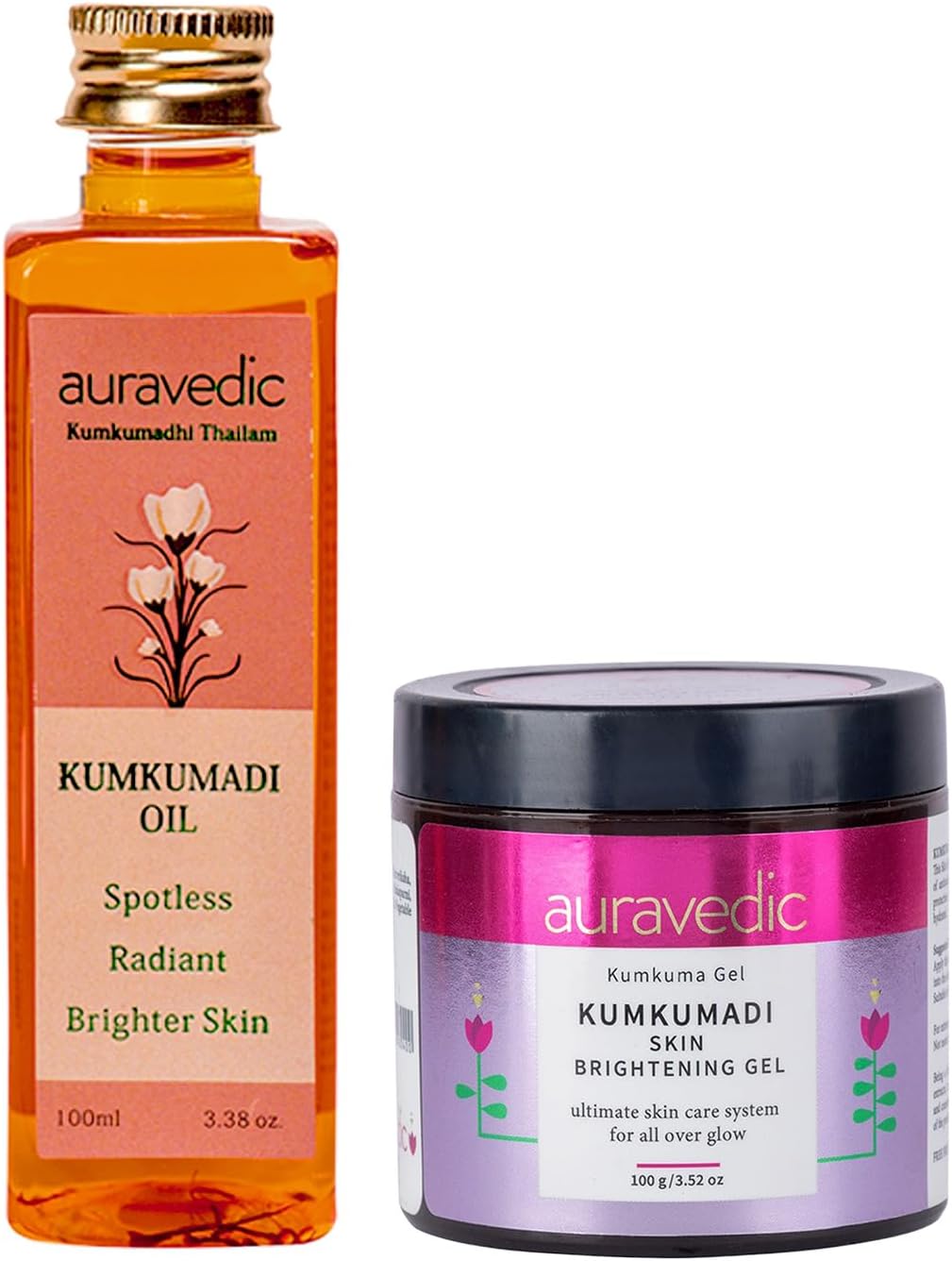 Auravedic Kumkumadi Brightening Gel And Kumkumadi Tailam Kumkumadi Face Oil For Glowing Skin Kumkumadi Gel 100 Gms With Kumkumadi Oil 100 ml Day And Night Combo