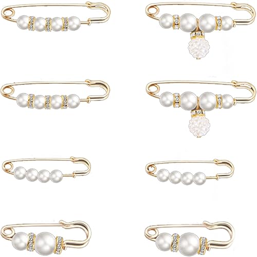 Broche de perlas, broche de perlas, suéter, chal, pantalones de cintura, extensor, pasadores de seguridad, clip de doble imitación de diamantes de