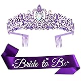 Bride To Be Sash Crystal Crown Set Purple Bridal Shower Decorations Glitter Bridal Party Wedding Shower Party Decorations
