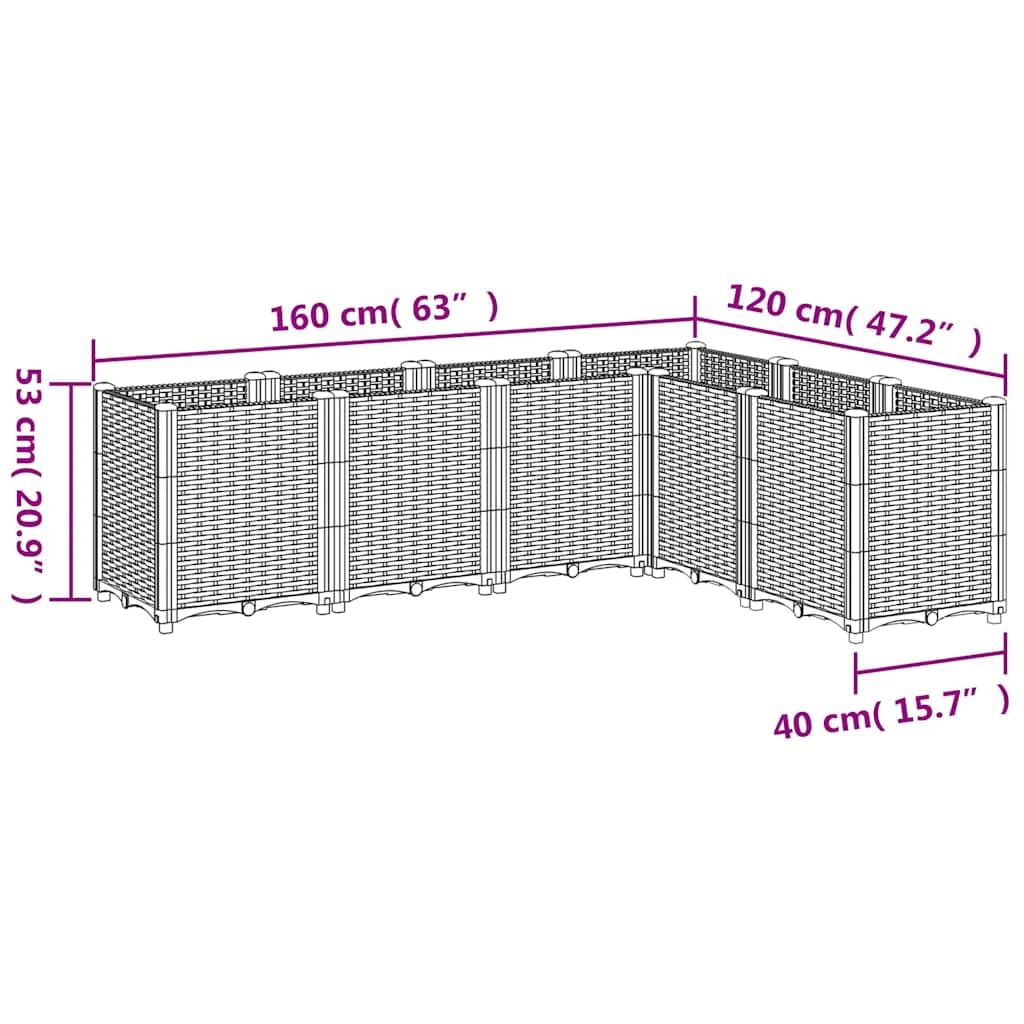 Macetero de polipropileno 160 x 120 x 53 cm, diseño modular de 6 jardineras, polipropileno resistente con almacenamiento de humedad