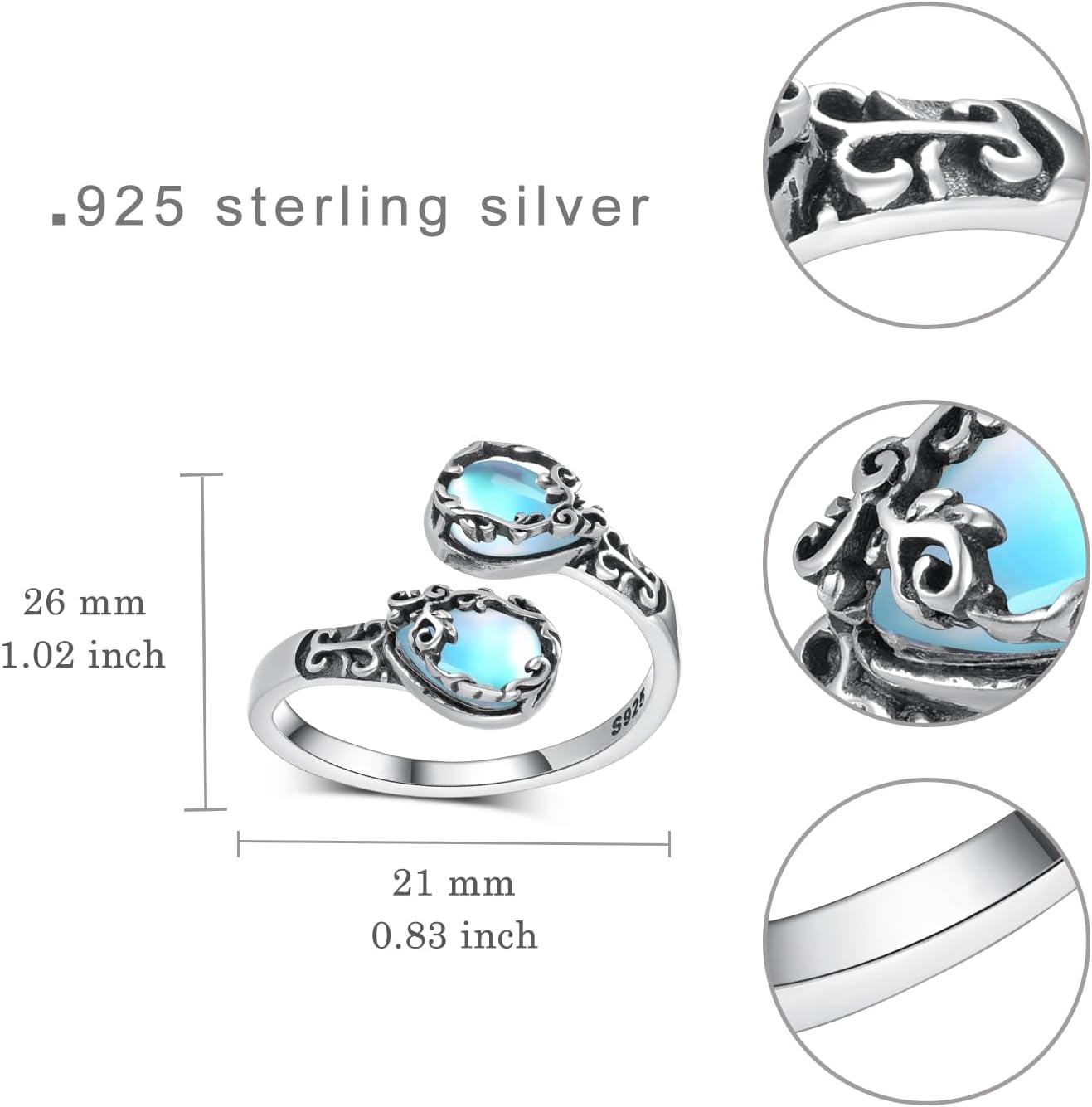 Moonstone Ring 925 Sterling Silver Filigree Ring for Women Moonstone Jewelry Gifts for Women - Image 4