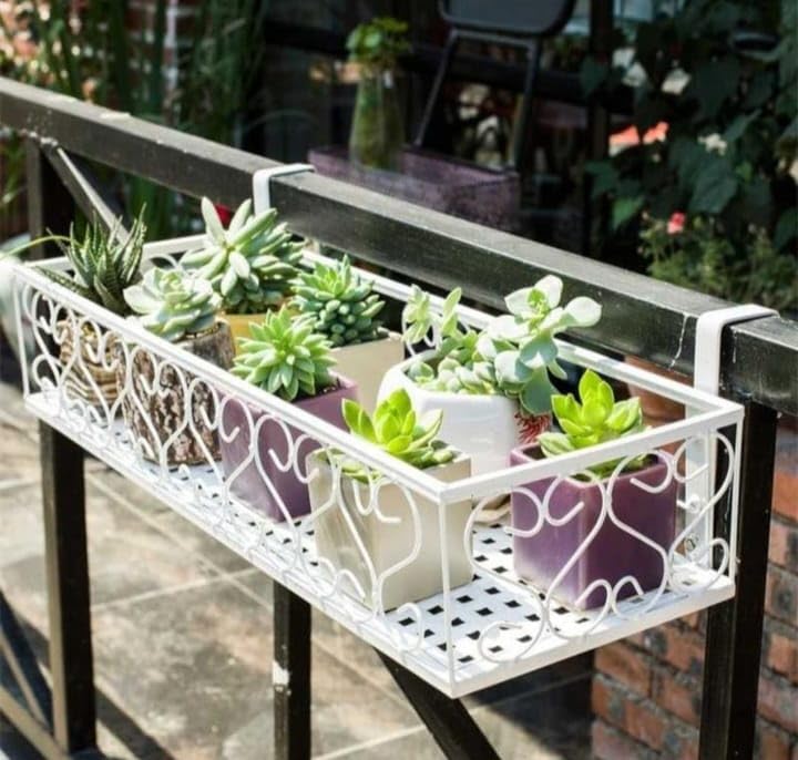CROWN HANDICRAFTSflower pot stand for railing planter (WHITE)