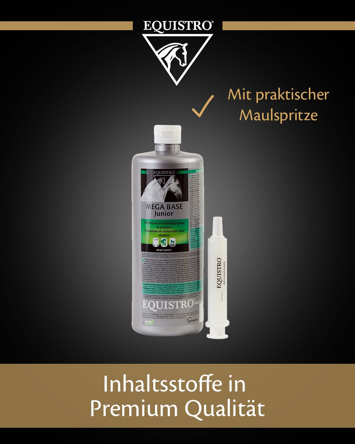 EQUISTRO® Mega Base Junior | Complemento alimenticio para Caballos | para un Suministro equilibrado de nutrientes de los Potros en el Crecimiento | 1 L