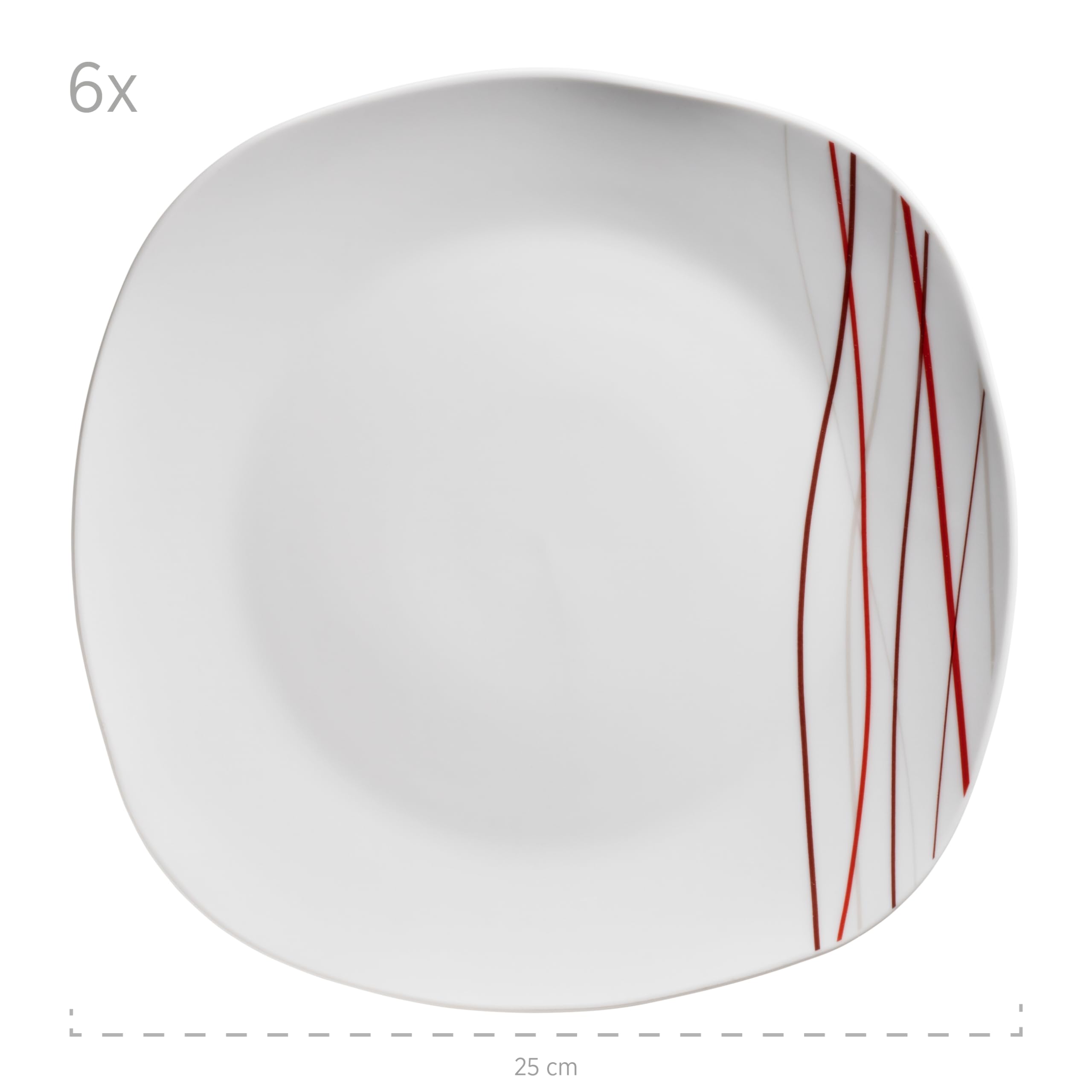 Mäser Sencilla - Set di piatti per 4 persone, con decorazioni a linee moderne, 18 pezzi, piatti piatti, piatti profondi e piatti da dessert, porcellana, bianco