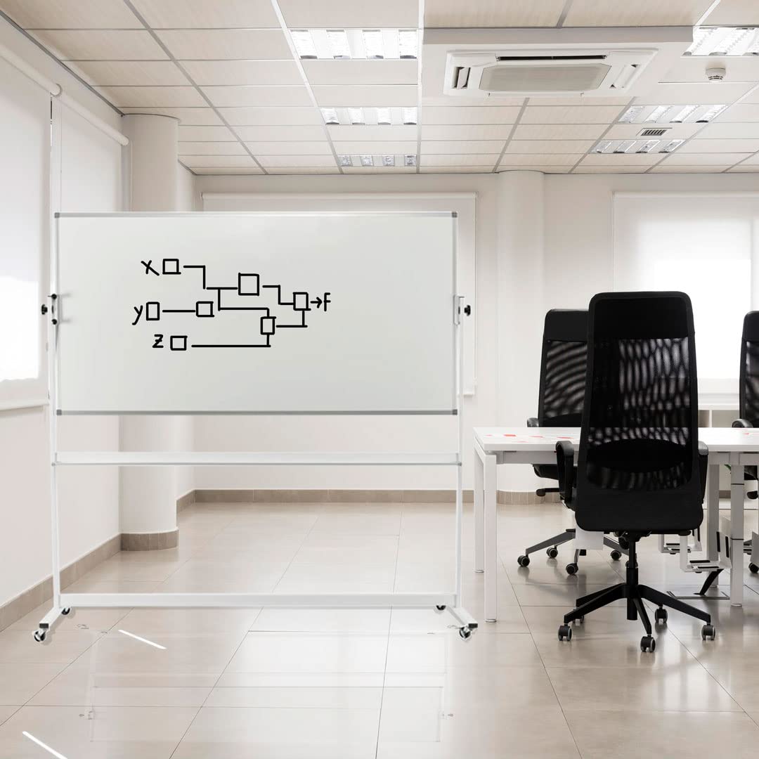 Lavagna magnetica bifacciale scrivibile 90x180 cm | con ruote e porta pennarelli