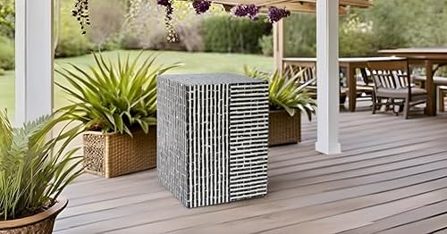 Miniatura 2 de Mesa auxiliar cuadrada de tambor con incrustaciones de nácar, mesa auxiliar de laca nácar, mesita de noche y taburete de tocador (negro y blanco)