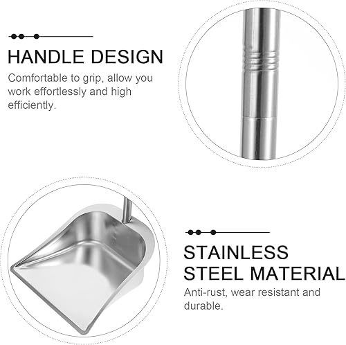 Miniatura 2 de DOITOOL Recogedor de metal vertical de acero inoxidable, mango largo, recogedor de basura para cocina, interior y exterior, recogedor para hogar,