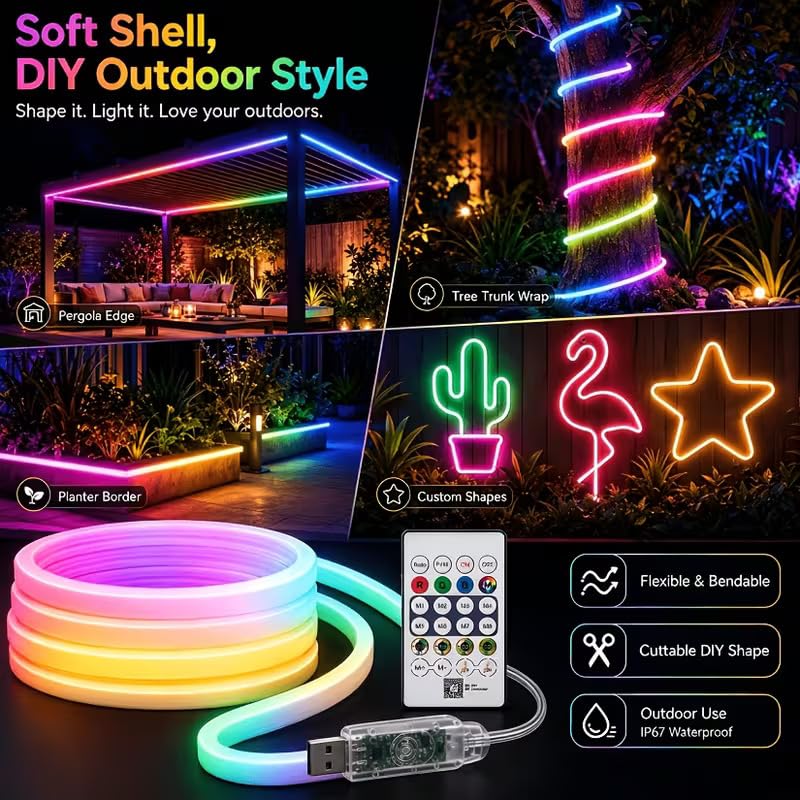 Image of Niwlix 5 Meter Smart RGB Neon LED Strip Lights with App & Remote Control, USB Powered, Waterproof & Flexible Music Sync Rope Light for Room, Gaming, Party, Diwali & Home Party Decoration