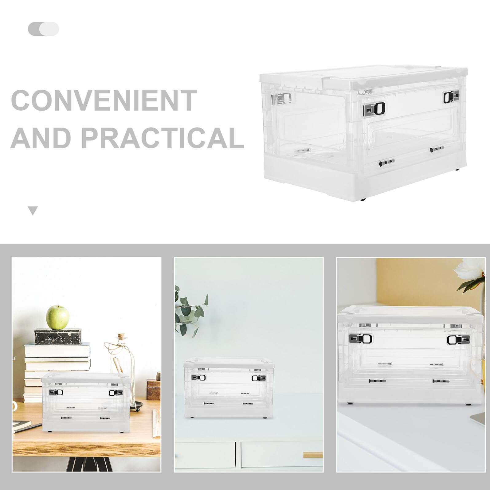 TOYANDONA Contenitore Portaoggetti Pieghevole con Ruote e Coperchio 29 Litri Bianco, Scatola di Archiviazione per Vestiti, Documenti e Uso Domestico, Cassa Mobile per Organizzazione