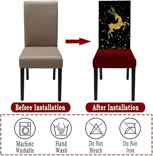 Miniatura 6 de NIDITW Juego de 4 fundas para sillas de comedor navideñas, con estampado de ciervos, fundas elásticas para sillas Parsons, fundas para sillas de