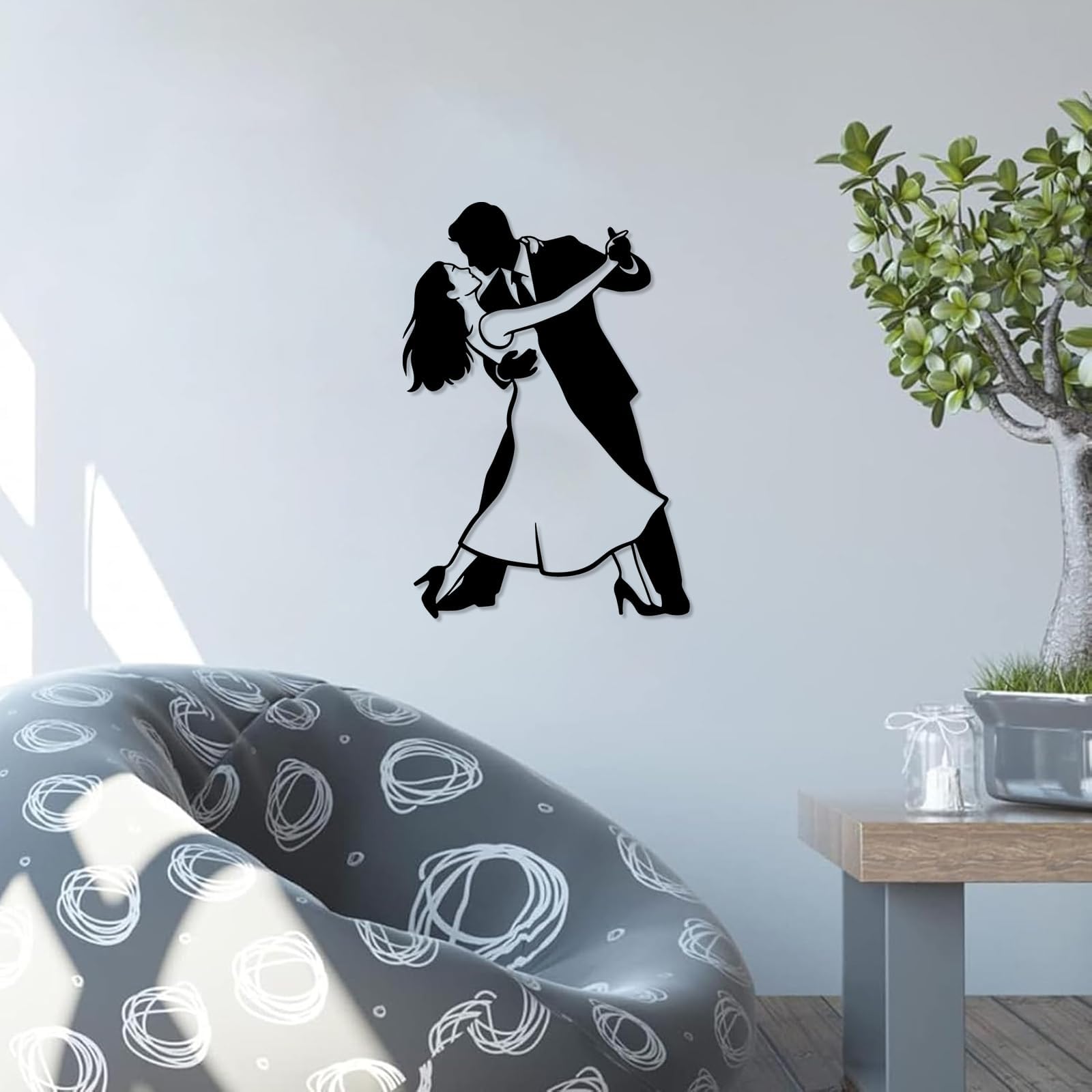 Metalowa sztuka ścienna do salonu, dekoracyjna ekspozycja wnętrza domu (61 cm) | Romantyczna para tańcząca metalowa sztuka ścienna dekoracja ścienna metalowa dekoracja zewnętrzna