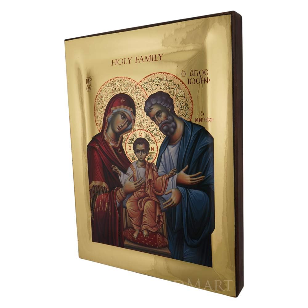 BlessedMart Heilige Familie Ikone - orthodoxe byzantinische Ikone handgefertigt auf natürlichem Massivholz Geschenk fertig - Versand in einer Box