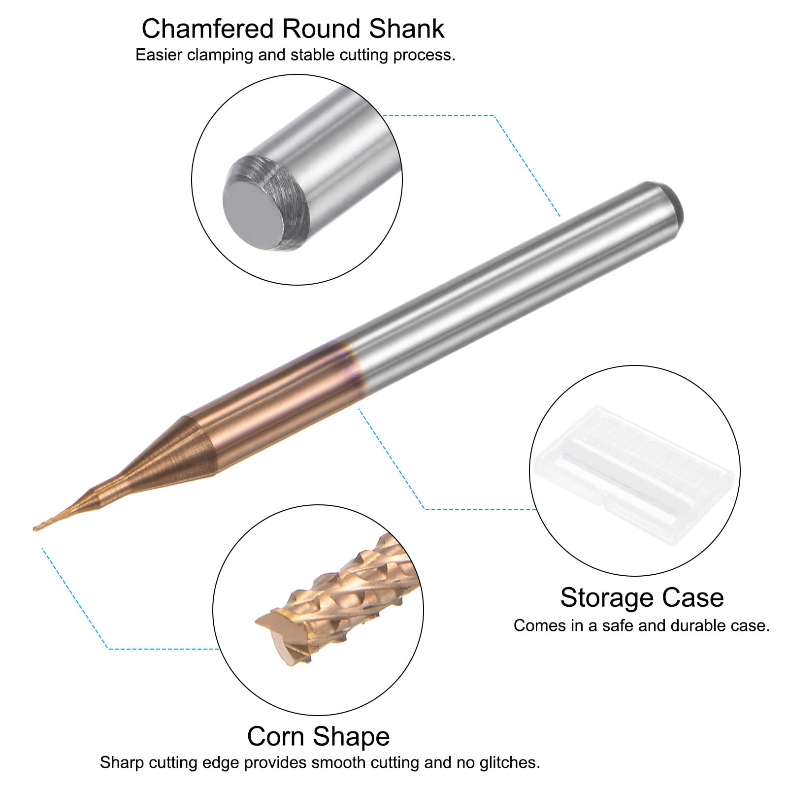 sourcing map 4pcs Terminal Fraise CNC Routeur Embouts Titane Revêtu Tungstène Carbure Gravure Fraisage Fraise pour PCB Plastique Bois 0,3 mm x 1,5 mm