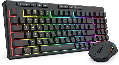 Redragon S156 - Teclado y mouse inalámbricos para juegos con tres modos, teclado de sensación mecánica y hasta 10000 DPI 61G, mouse ultraligero para
