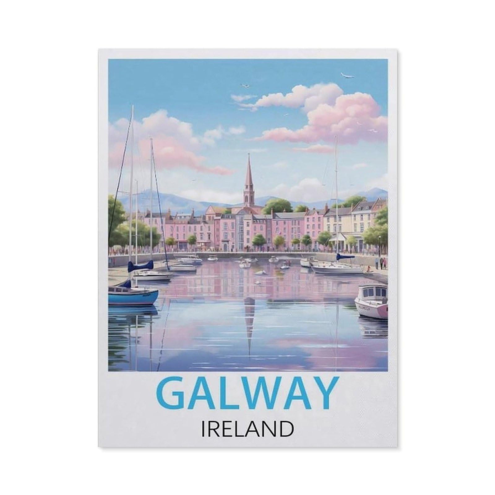 BEAYODKP 5D DIY Diamond Painting kit，Galway Ireland Vintage Travel Posters，Round Resin Diamond Cross Stitch, Home Decoration Gift（50 x 60 cm/19.68 x 23.62 inches）-BY85