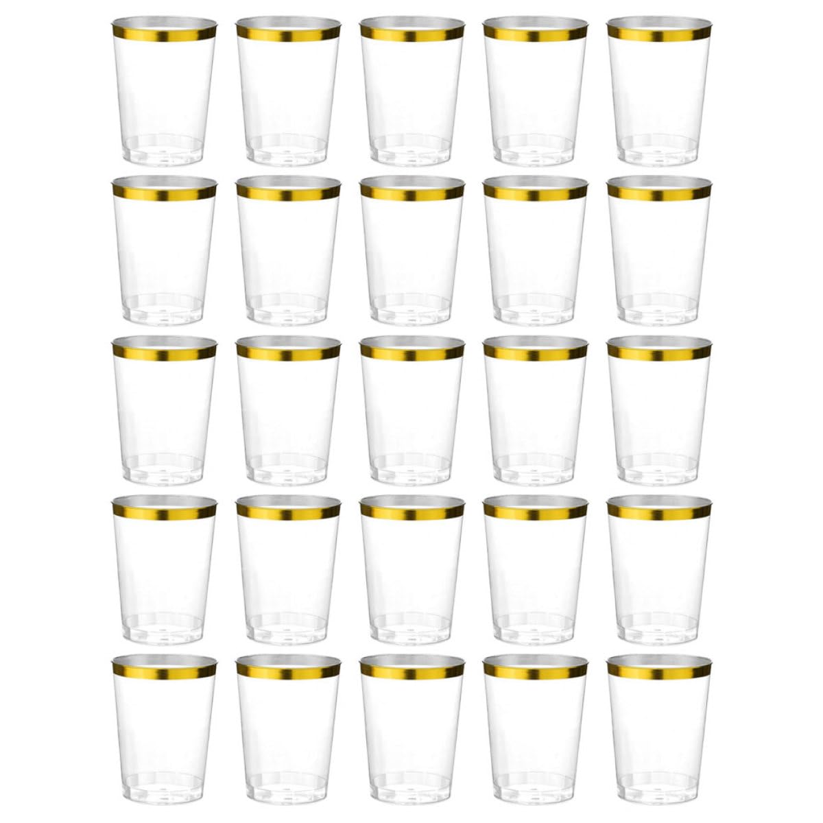 Garneck 25pcs Gold Rim Plastic Cocktail Cups 10oz Small Multi-function Water and Juice Cups for Parties and Weddings