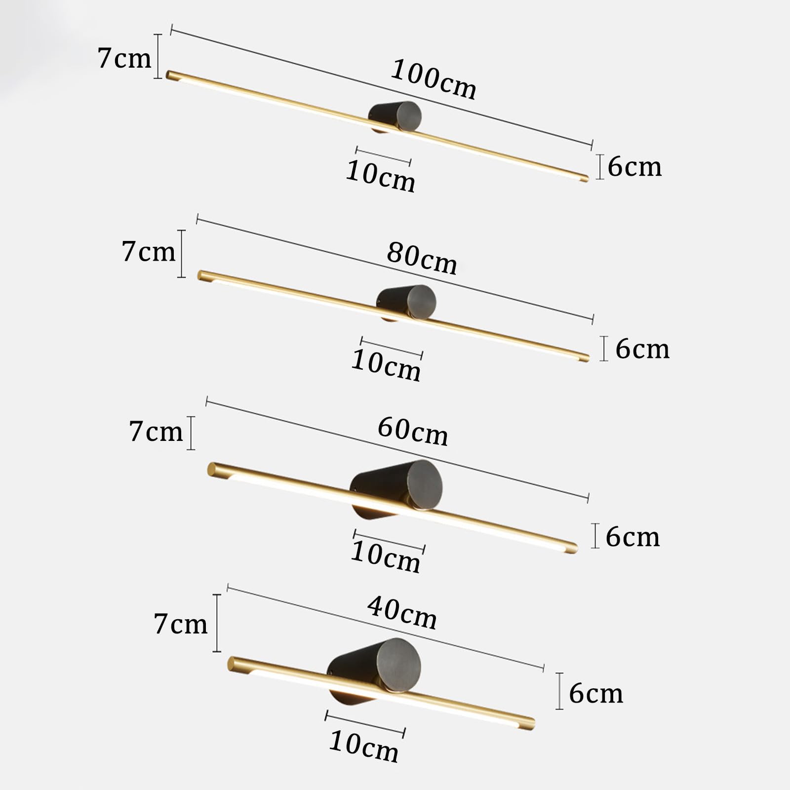 LED Wandleuchten Spiegelleuchte Bad 3 Farbtemperatur Dimmbar Modern Wandlampen Bilderleuchte Metall Wandbeleuchtung für Wohnzimmer Schlafzimmer Schminktisch Badschrank (Schwarz + Gold,60cm)