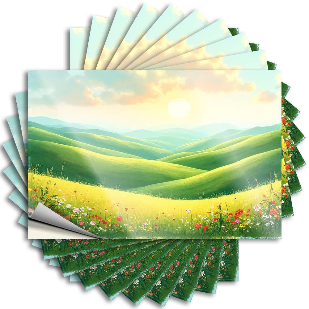 Pool Stuff Math Lettering Sticker - A Vibrant Landscape with Rolling Green Hills, Colorful Wildflowers Door Waterproof Vinyl Sticker(8X12CM)