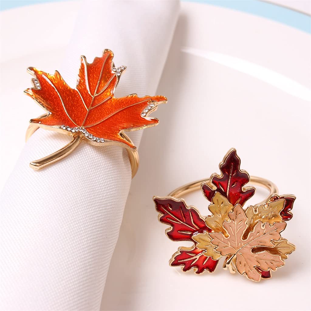Servilletero con Forma de Hoja de Arce Naranja y Hebilla para decoración de Mesa de Boda, Fiesta o Cena (Talla única B)