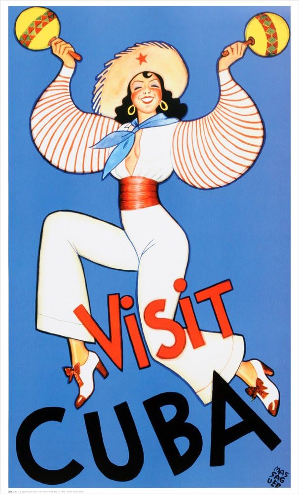 Poster Visit Cuba Vintage Cuban Travel Reproduction (16 1/4 x 26 7/8")