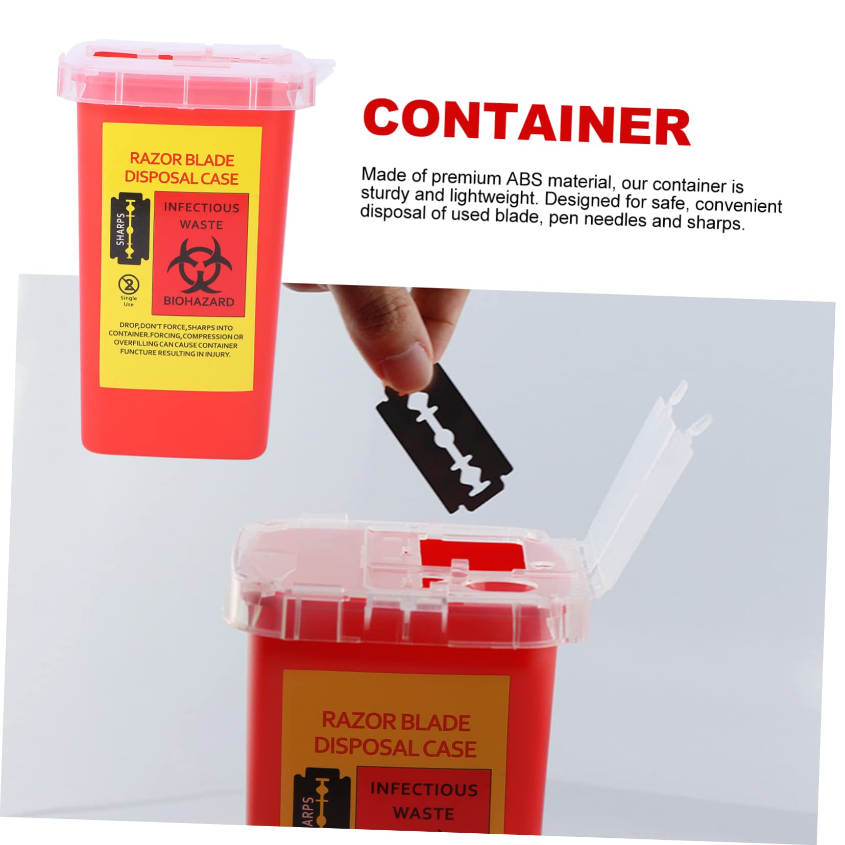LALAFINA 5piezas Caja De Almacenamiento Para Desechar Cuchillas De Afeitar Contenedor De Plástico Para Reciclaje Barberías y Salones Diseño Seguro Tapa Resistente y Ligera Roja