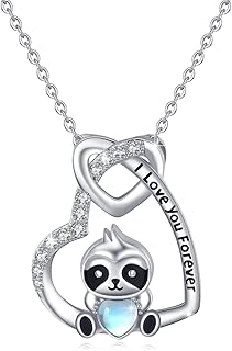 Sloth Necklaces for Girls Women S925 Sterling Silver Sloth Necklace Moonstone Heart Necklace Cute Sloth Pendant Necklace Sloth Jewelry Gifts for Teens Girlfriend Daughter Sister Xmas Gift
