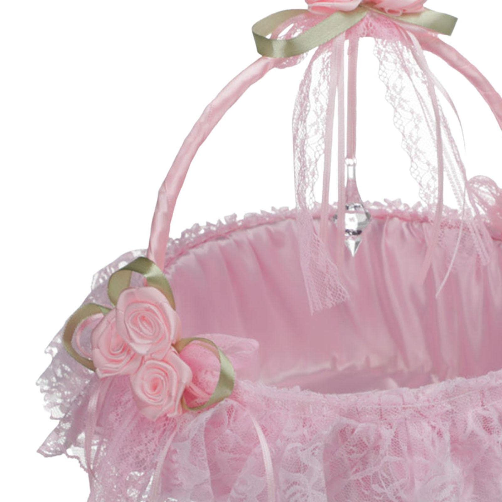 Elegant Lace Flower Girl Basket for Wedding Decorations, Pink, 22cm