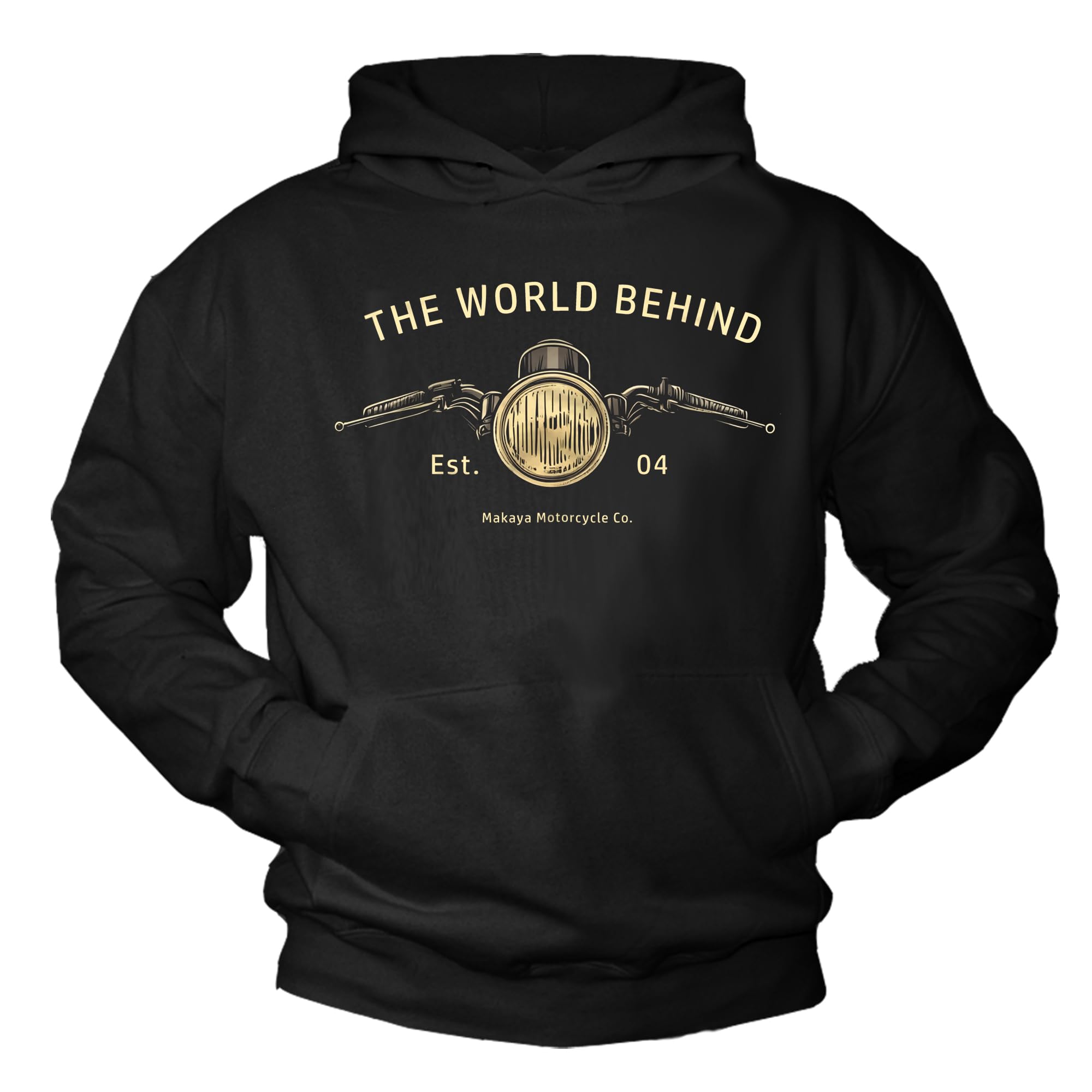 MAKAYA bluza z kapturem męska motocyklowa biker styl cafe racer hoodie z nadrukiem