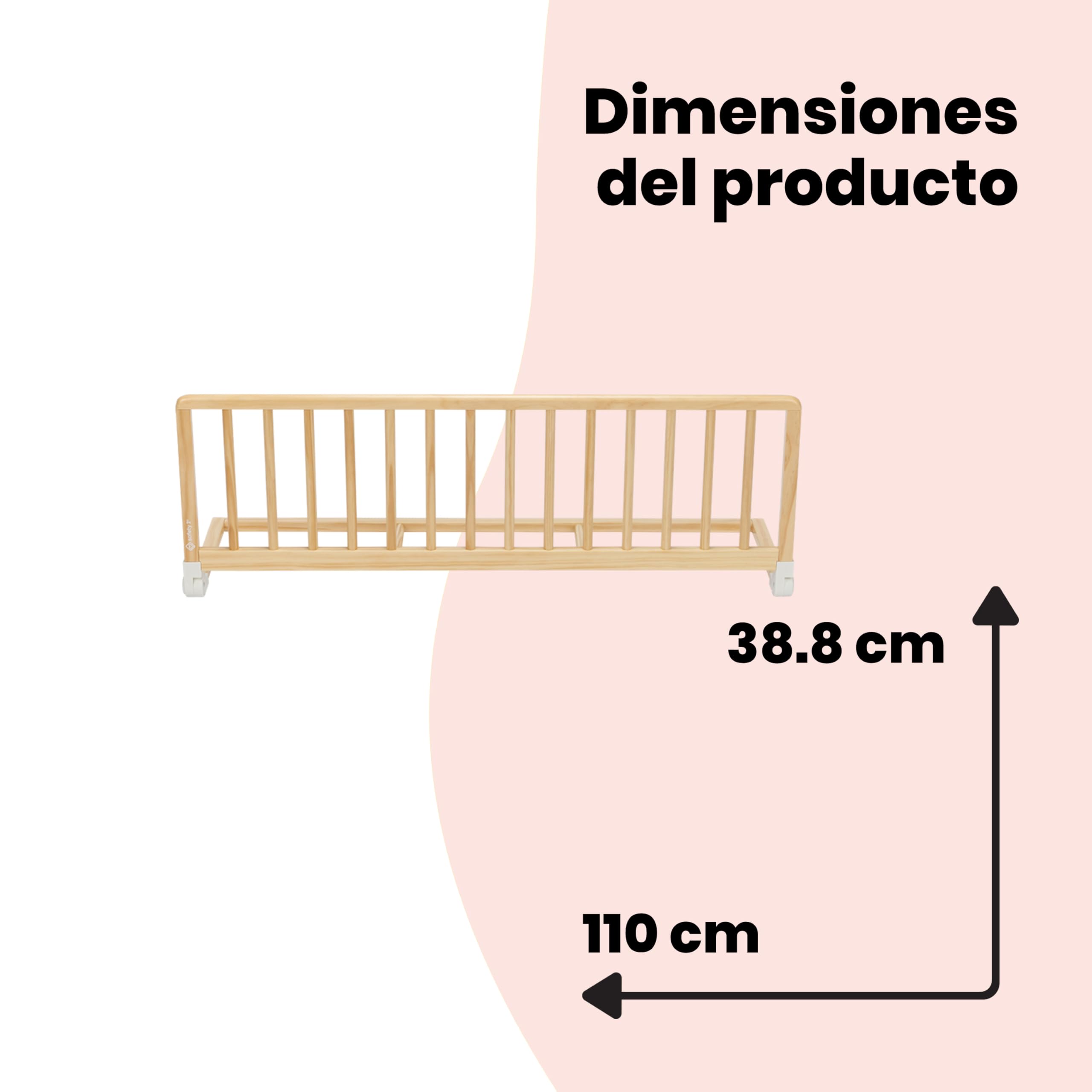 Safety 1st Wooden Bed Rail 110 cm, Barrera Seguridad Niños Cama, 18M-5A, Barrera Cama Niños Reclinable, Bloqueo Automático, FSC® 100 % Madera certificada, Fácil de Plegar y Guardar, Natural Wood