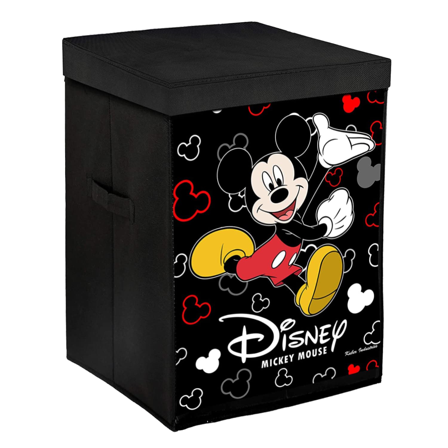 Kuber Industries Mickey Mouse Print Non-Woven Laundry Basket, Clothes Hamper For Laundry Closet, Bedroom, Bathroom With Lid & Handles (Black) 54KM4083-picture-14
