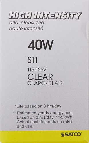 Miniatura 4 de Satco S3629 - Bombilla S11 de base intermedia de 40 W, transparente, 1 unidad (paquete de 2)