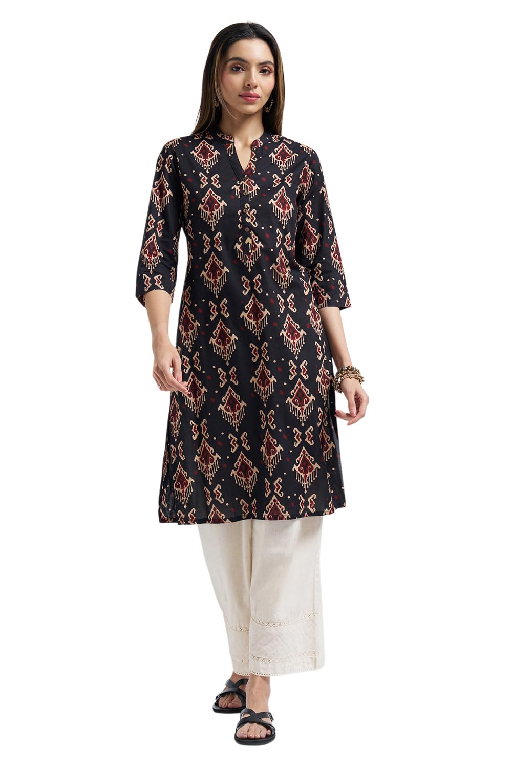 rangmanch by pantaloons Women Pure Cotton Printed Kurta | Knee-Length | 3/4 Sleeve | V-Neck | Casual Ethnic Wear-picture-31