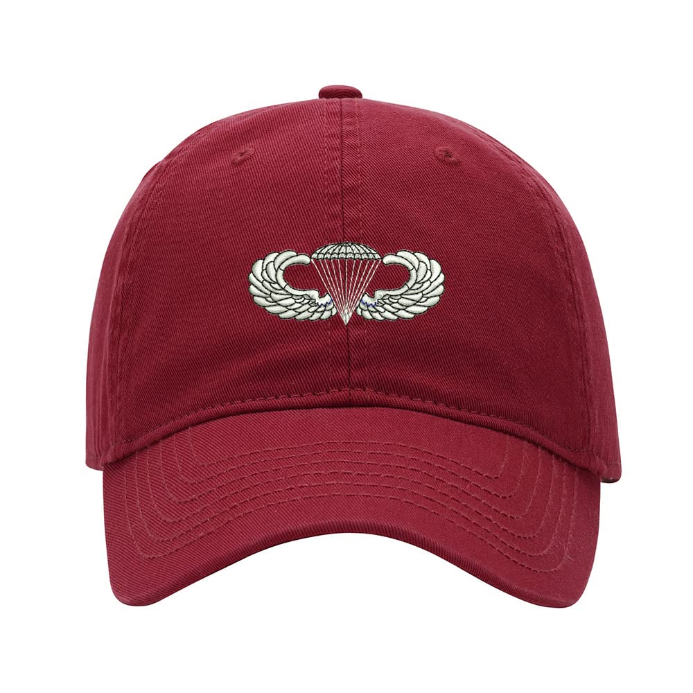 Baseball Caps Men Army Airborne Paratrooper Wings Embroidered Dad Hat Washed Cotton Adjustable Embroidery Caps 7-7 7/8 Red