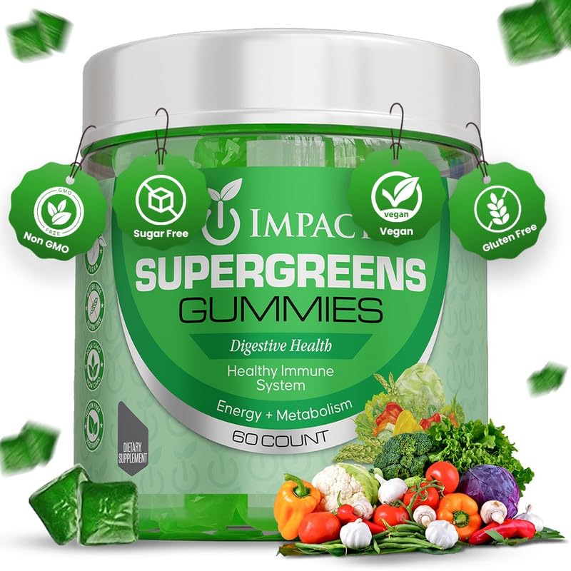 IMPACT Fiber Gummies for Adults, Women & Kids – Supergreens Veggies Daily High Fiber Gummies, for Gut Health & Immunity, Vegetarian Gummy Fiber Supplement, Gummies 4g Fiber (60 Count)
