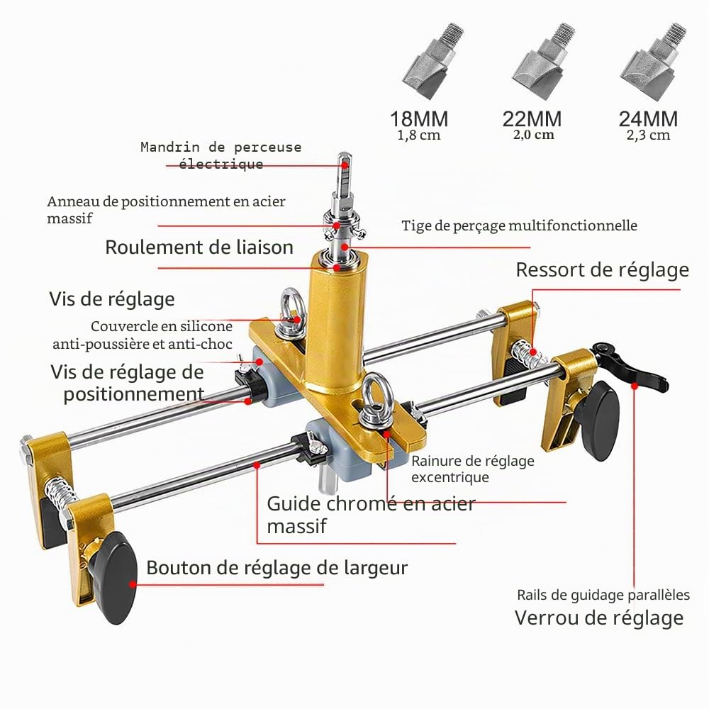 DUEBEL Kit d'ouverture de trou de serrure de porte pour l'installation de portes, kit de mortaiseuse pour serrure de porte en bois, gabarit de mortaisage, kit d'installation de serrure de porte, mach