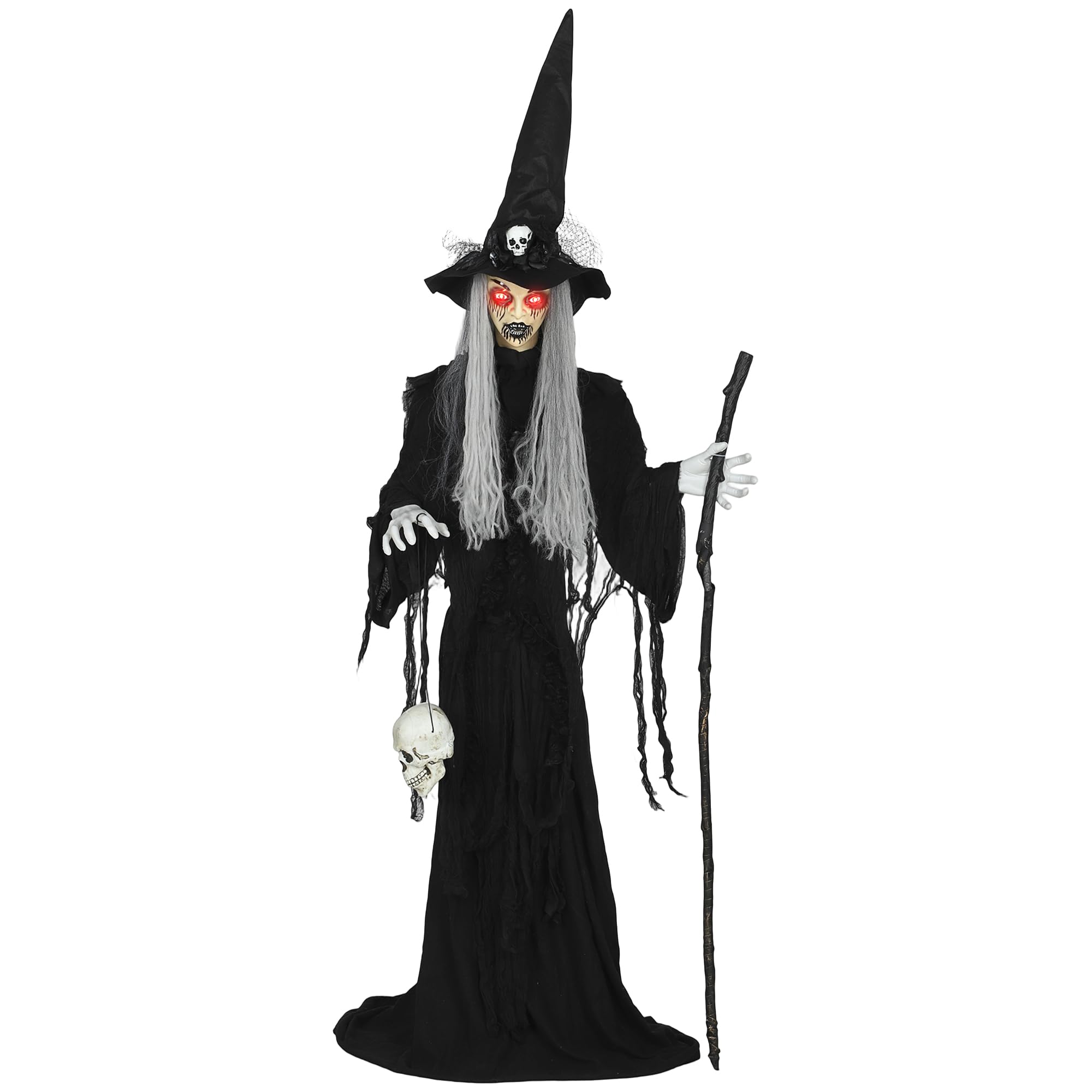 Outsunny 170 cm Life Size Halloween Animated Standing Witch with Staff