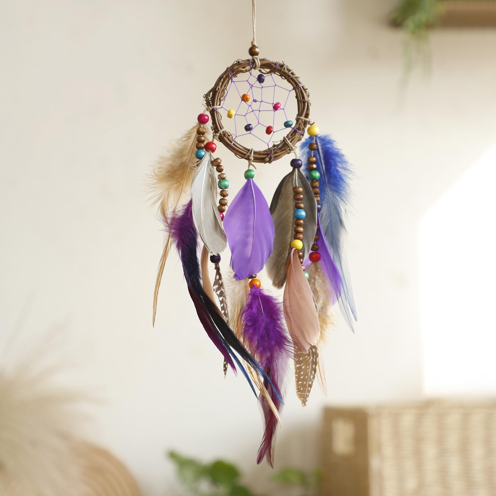 Mini Dream Catcher for Car Rear View Mirror Accessories - Handmade Small Purple Dreamcatchers Boho Car Charm Interior Decor, Native Ameican Indian Ornament