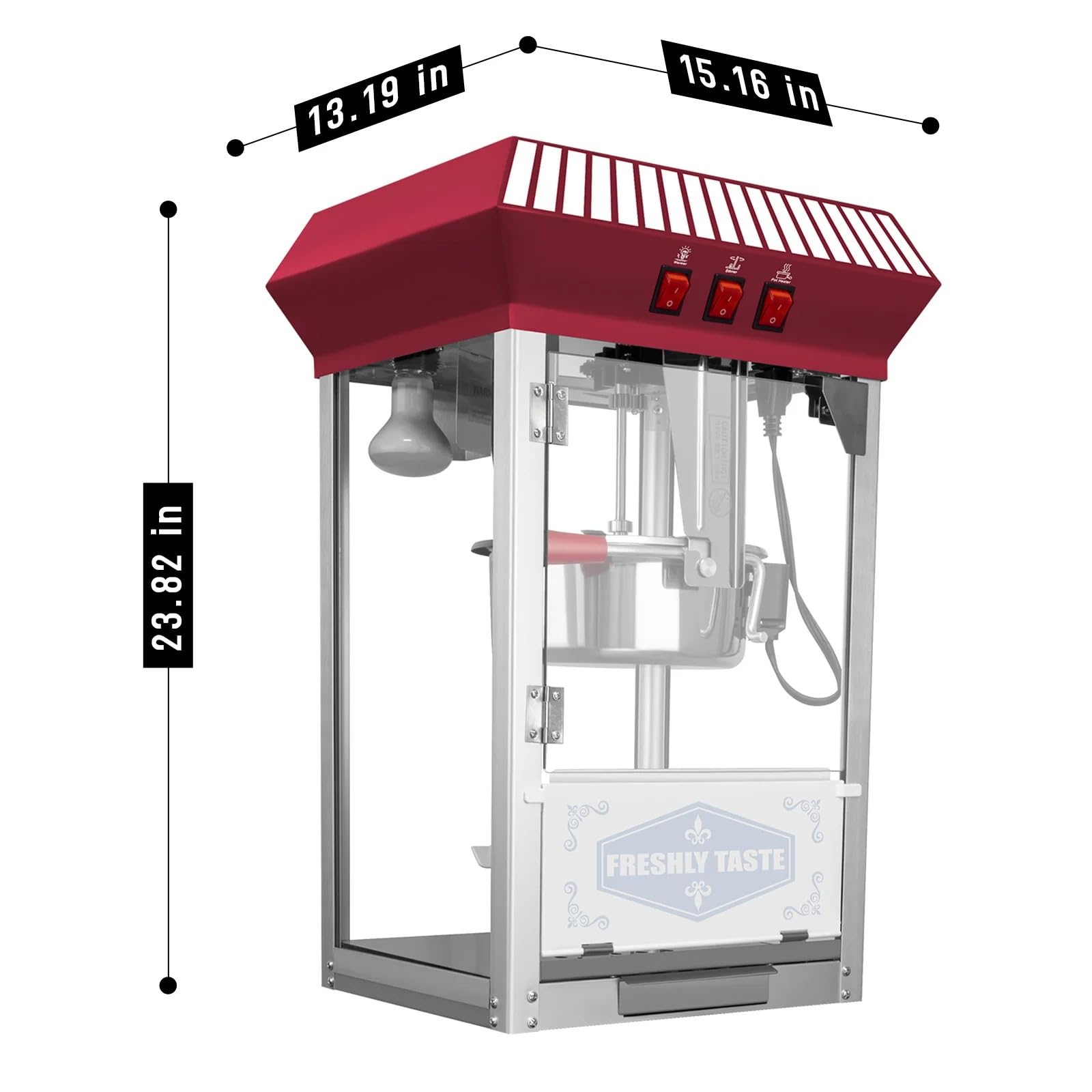 Commercial Popcorn Machine, 10oz Popcorn Popper with Stainless Steel Kettle, Tempered Glass Panels, 850W Countertop Popcorn Maker for Business, Home Theaters, Parties and Events (XH-P828)