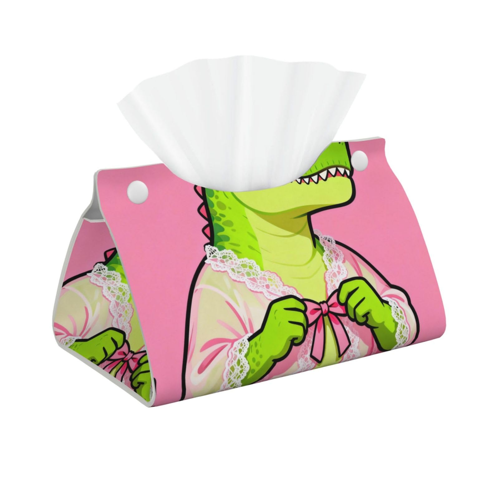 Cute Dinosaur Long Leather Tissue Box Cover-Waterproof PU Leather Tissue Holder for Bathroom, Decorative Rectangular Tissue Case
